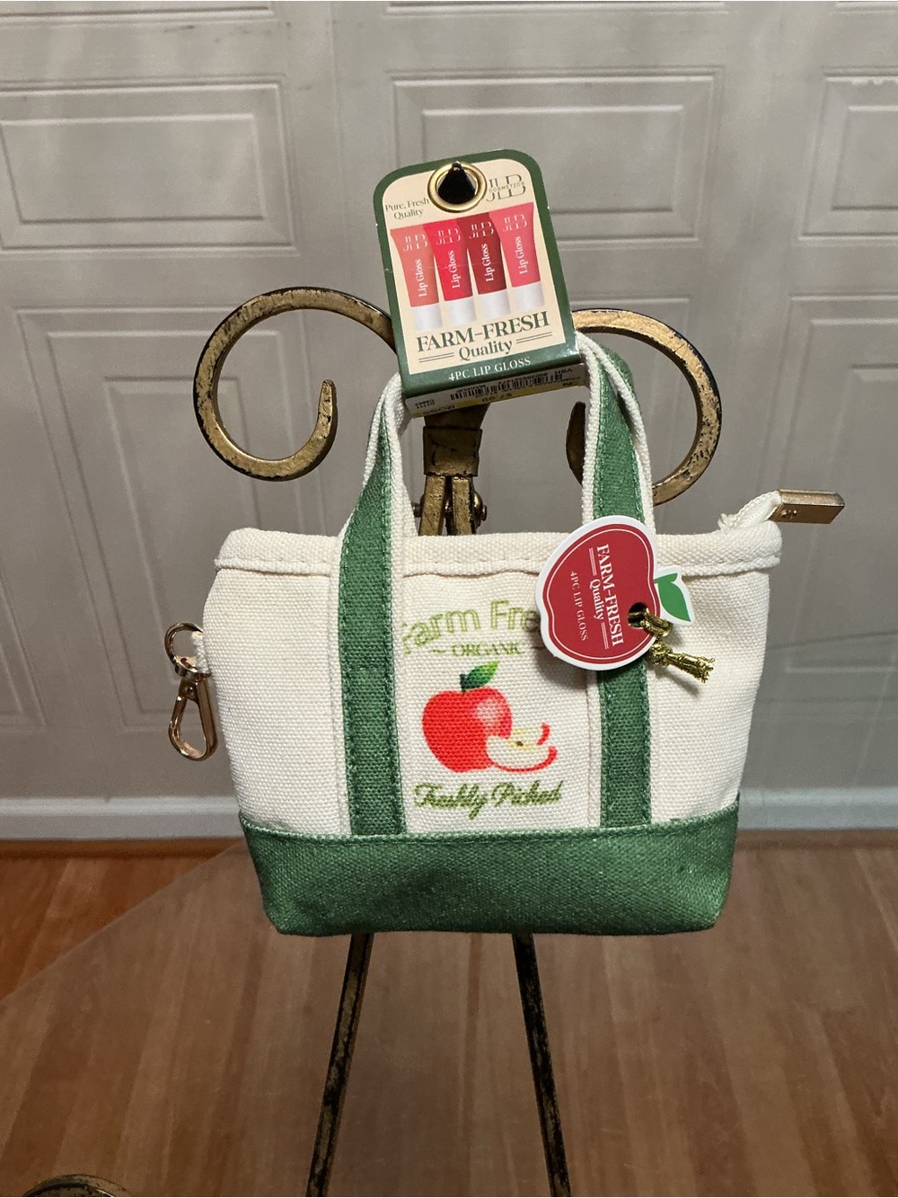 Brand New Farm Fresh Apple Mini Tote Bag w/ Lip Gloss Set Cute Gift Bundle
